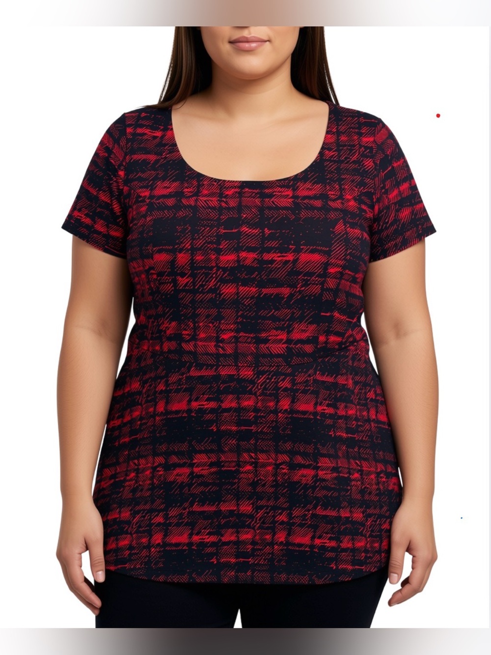 torrid Red and Black Short Sleeve Scoop Neck Peplum / Fit and Flare Top
